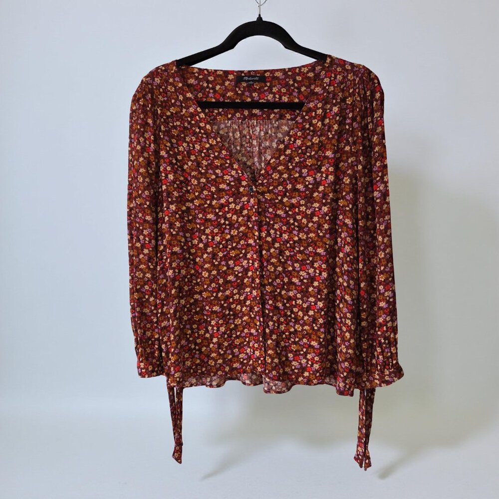 Madewell Lirane Tie Sleeve Button-Front Floral Blouse